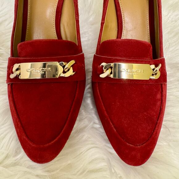 Coach Garden Loafer Platform Pump Heels Dark Red Suede Logo Womens 9B Career - Picture 5 of 14